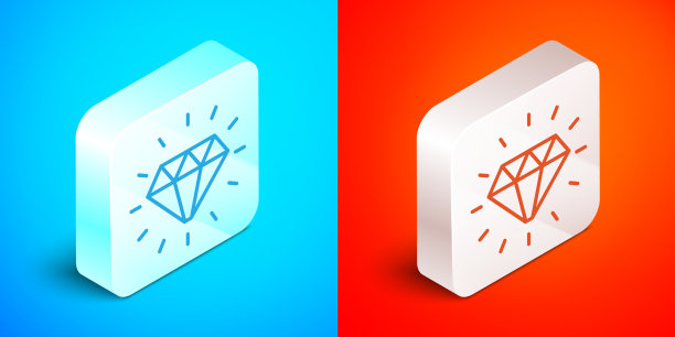 等距线钻石图标孤立在蓝色和图片下载
