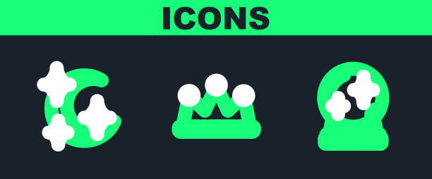 设置线魔法球月亮和星星和皇冠图标图片下载