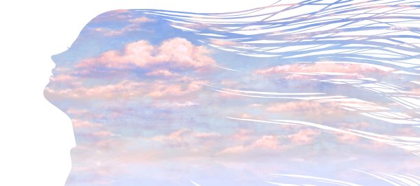 云朵在天空中画着一幅女人的画像。思想、精神、梦想、希望、自由、生命的概念艺术。概念画插图。图片下载