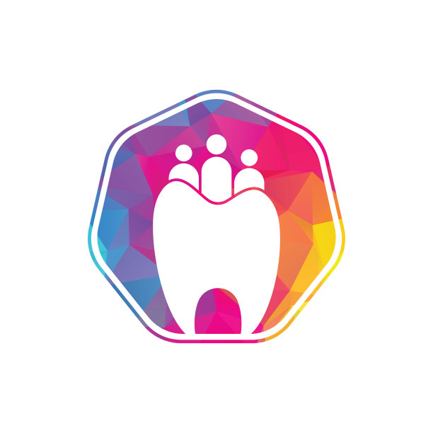 家庭牙科标志模板与三人隔离。图片下载
