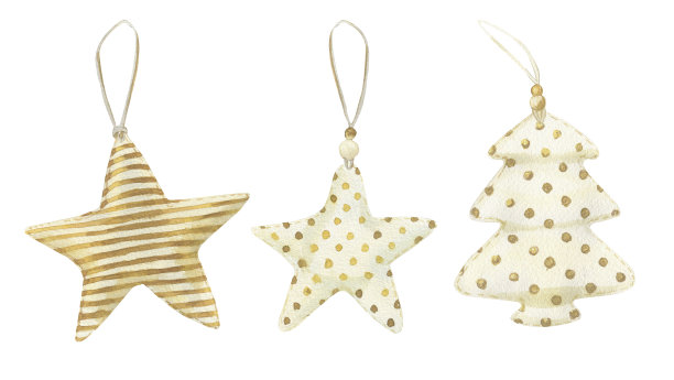 用水彩画的圣诞装饰品。图片下载