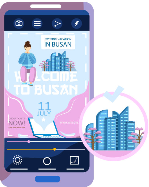 欢迎来到釜山旅游网页手机屏幕上美丽的自然和现代建筑图片下载