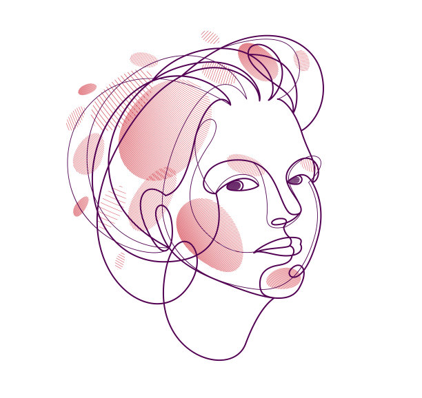 女性美女面部矢量线性插画，精致线条艺术的迷人少女肖像，抽象女性绘画的简约风格孤立。图片下载
