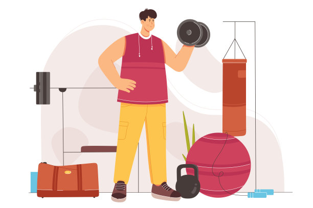 男子举哑铃进行举重运动练习，积极锻炼强壮的人的肌肉图片下载