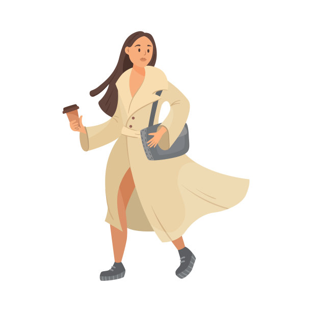 穿着白大褂的卡通插画，忙着喝咖啡的女人图片下载