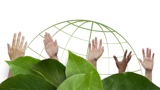 节能背景自然保护概念和未来可替代能源的白色背景，能源减少运动，举手，统一，复制空间，横幅，网站-3d渲染图片下载