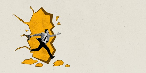 当代艺术拼贴。创意设计。有动机，有野心的商人打破惯例和跑得到利润的商业交易图片下载