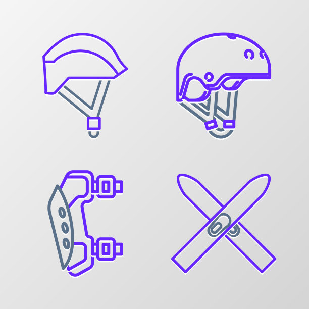 设置线滑雪和粘护膝，头盔和图片下载