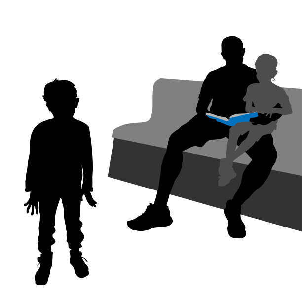男性剪影：父亲给儿子读书图片下载