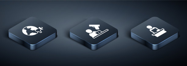 设置等距世界新闻和犯罪图标图片下载