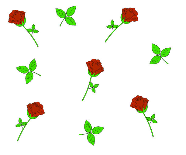 红玫瑰和它们的叶子的图案图片下载