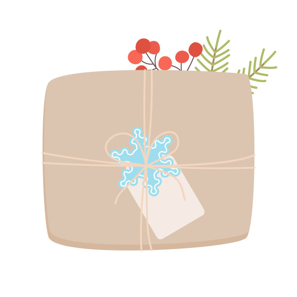 圣诞礼盒与浆果和杉树的树枝。平的卡通风格。图片下载