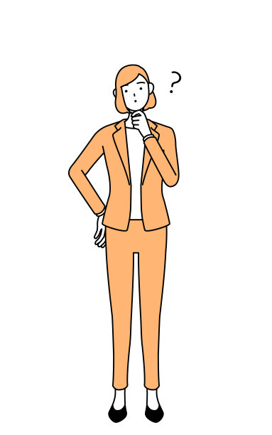 一个穿着西装的女商人带着问题的简单线条插画。图片下载