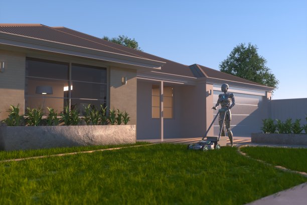 机器人在屋前除草图片下载