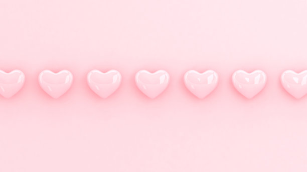心形情人节壁纸。3 d演示。爱情、婚礼、订婚、结婚庆典。浪漫的海报。淡粉色的爱。简约风格的心形背景。图片下载