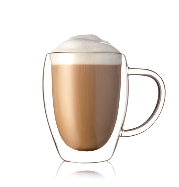 双层玻璃卡布奇诺，白色背景图片下载