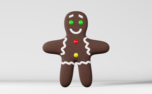 圣诞姜饼曲奇人3d渲染白色背景。圣诞晚会冬季广告。新年贺卡图片下载