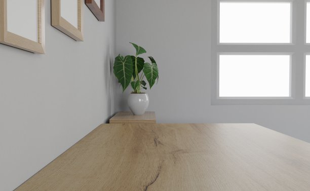 3d渲染室内房间。最小的风格设计。工作的书桌上。家庭室内设计。模板的网站，墙纸，和模型。图片下载