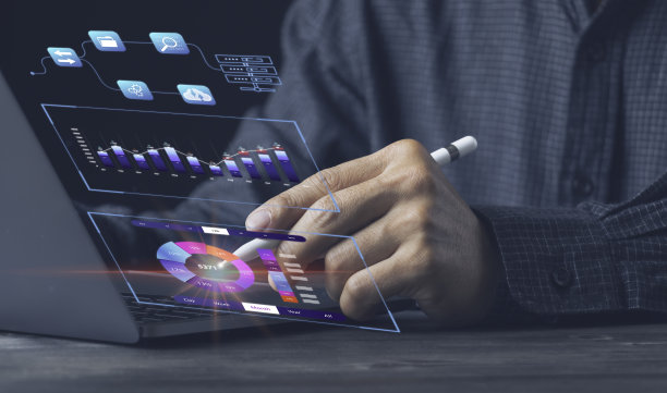 KPI和指标与数据库相连接，分析师与业务分析和数据管理计算机一起工作，编制财务、运营、销售和市场营销的公司战略报告图片下载