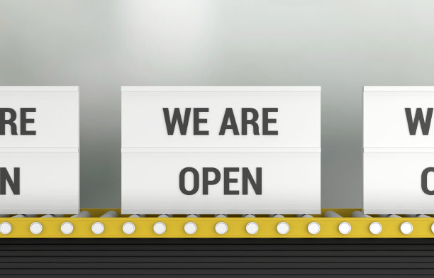 生产线上写着“We Are Open”的灯箱图片下载