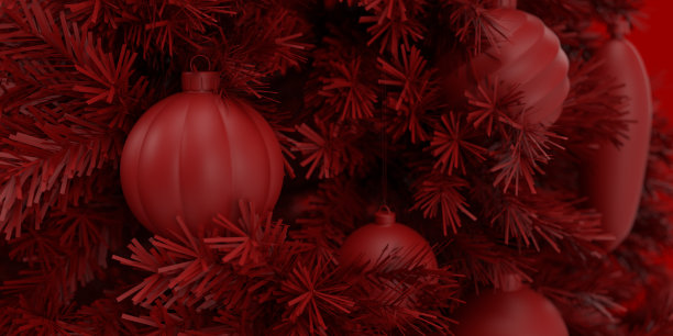 红色背景与圣诞球，特写图片下载