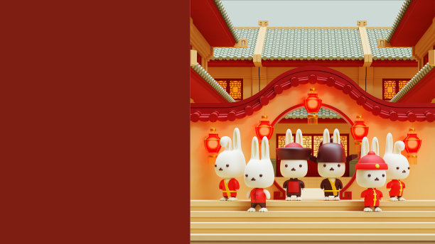 中国新年兔子复制空间与3D渲染插图06图片下载