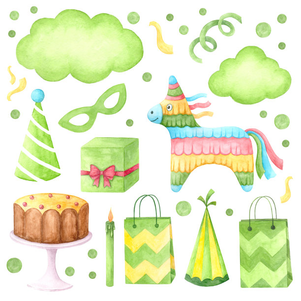 生日水彩画套装图片下载