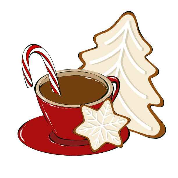 圣诞作文红杯咖啡和姜饼饼干。孤立的白色背景图片下载
