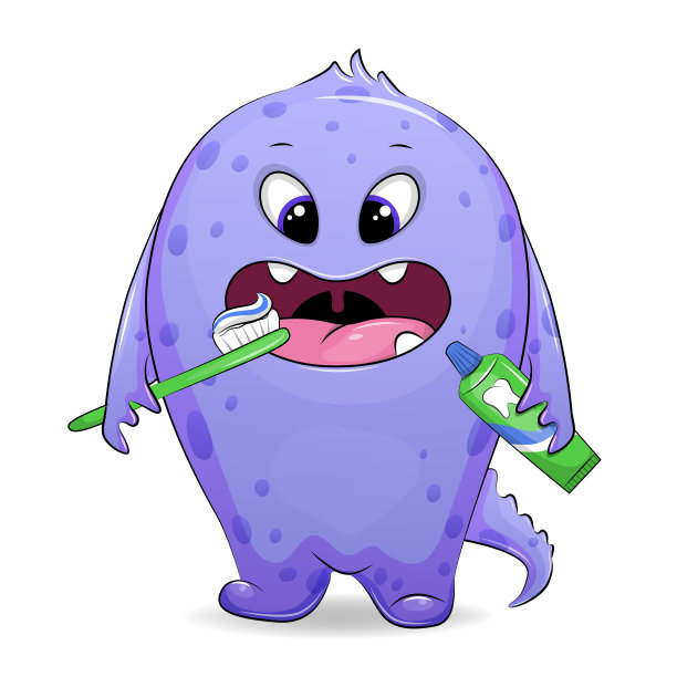可爱的卡通怪物要去刷牙了。图片下载