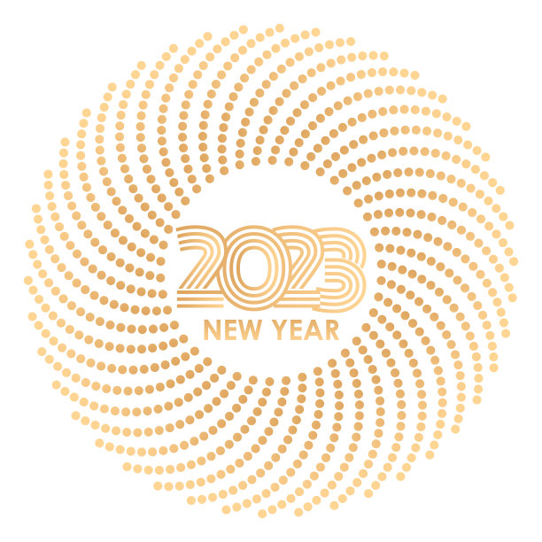 2023年新年快乐背景与优雅的黄金闪光图案。矢量图图片下载