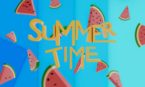 《夏日时光》海报，蓝色背景，西瓜片。图片下载