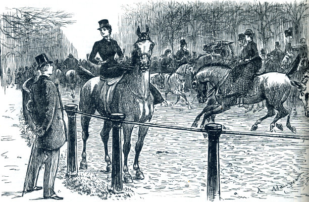 浪漫关系女人在马19世纪插图图片下载