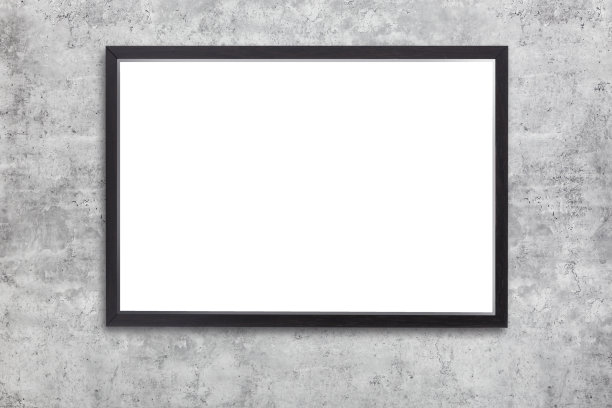 混凝土墙上黑色画框的实物模型图片下载