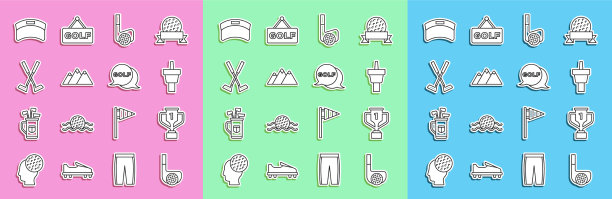 设置线高尔夫球杆与球奖杯高尔夫球tee图片下载