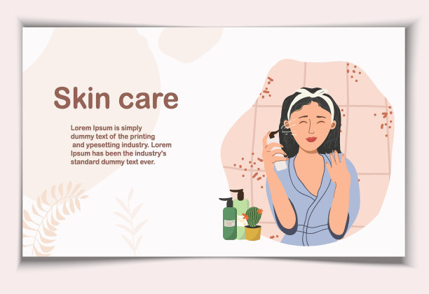 皮肤护理的概念。着陆页模板。女性做面部美容水疗。早晨例行公事。有机产品。平面卡通风格的矢量插图。图片下载