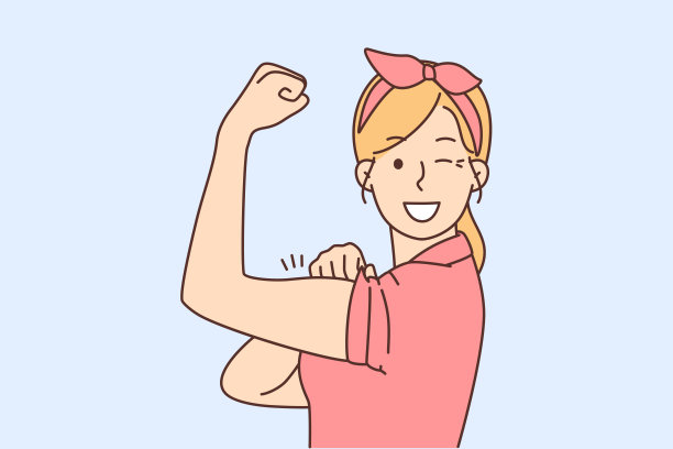 微笑的女人显示肌肉感觉强大图片下载