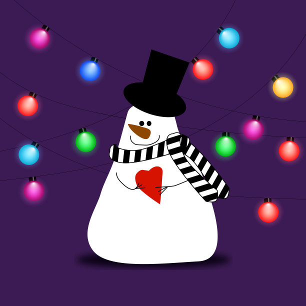 花环背景上有一颗心的雪人图片下载