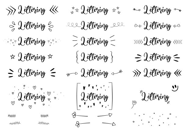 不同风格的字体和插图的装饰和点缀。图片下载
