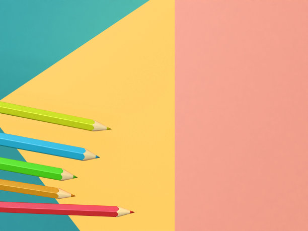 3d渲染五支铅笔在彩色背景上，回到学校图片下载