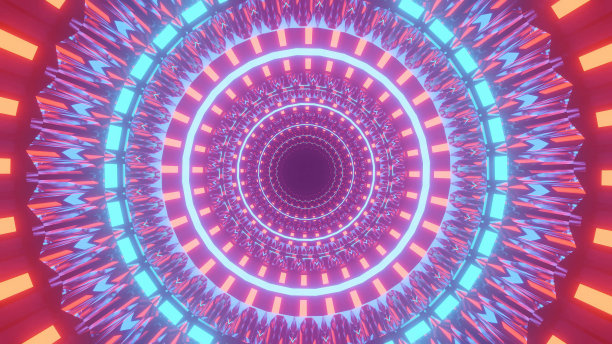 酷的未来主义插画，点亮彩色的圆圈和黑色背景上的灯图片下载