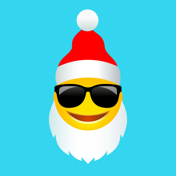 很酷的表情符号，穿着圣诞老人的服装，戴着胡子和帽子，矢量卡通图片下载