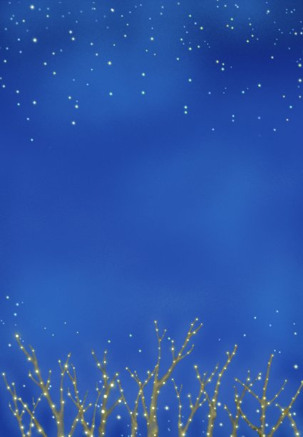 星空下灯火通明的树木。图片下载