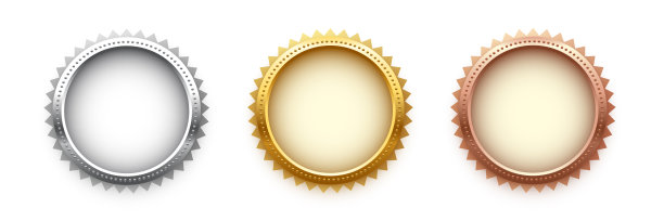 奖金，银和铜空白奖章3d现实插画。第一名、第二名和第三名的奖牌或按钮隔离在黑色背景上。认证。品质空白，空白徽章，徽章套图片下载