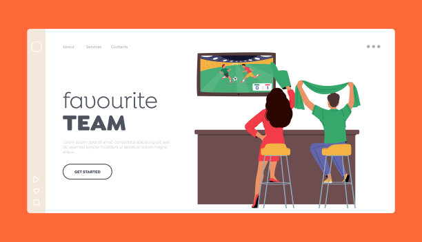 球迷登陆页面模板。角色在电视上享受比赛与球队属性在俱乐部桌上图片下载