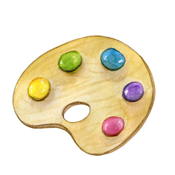 椭圆形木制调色板与油漆，水彩画，卡通图片下载