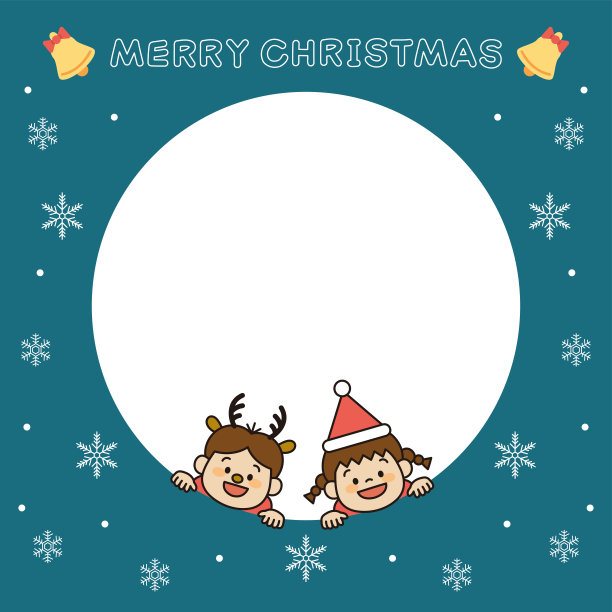 方形框架与孩子们的圣诞派对图片下载