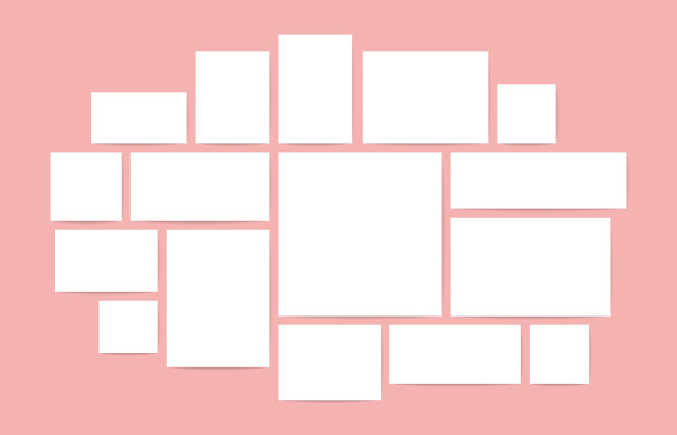 Moodboard马赛克帧。抽象照片拼贴网格，空白情绪板模型作品集演示博客。向量横幅图片下载