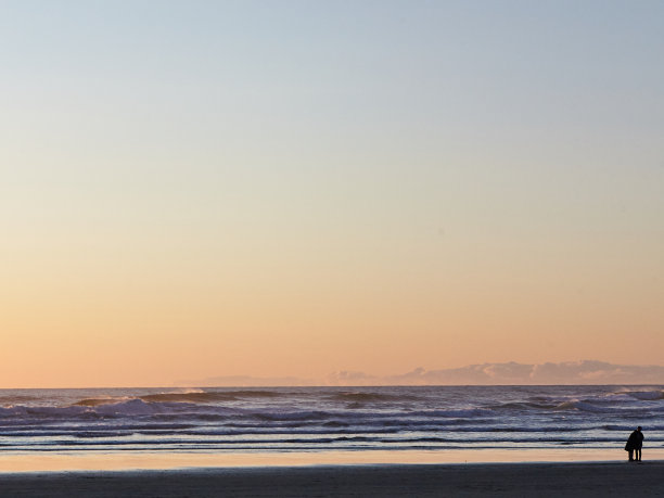 一对夫妇在美国俄勒冈州的坎农海滩欣赏美丽的太平洋图片下载