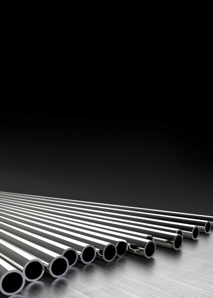 钢闪亮的管道在排管道三维插图与透视在黑色背景图片下载