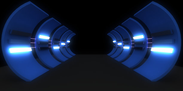 3D抽象背景与霓虹灯。霓虹灯隧道。空间建设。3d插图3图片下载